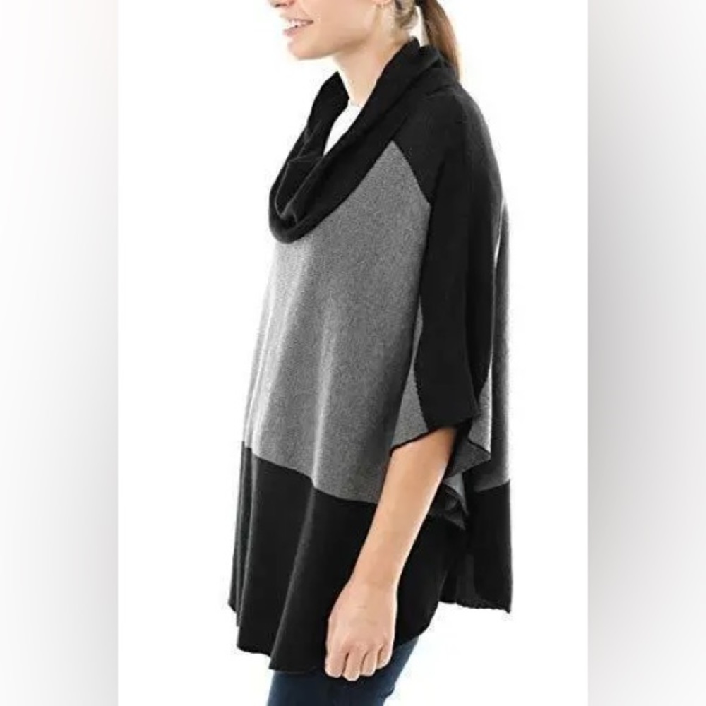 Fever Turtle/Cowl Neck Colorblock Poncho Sweater, size 1X
